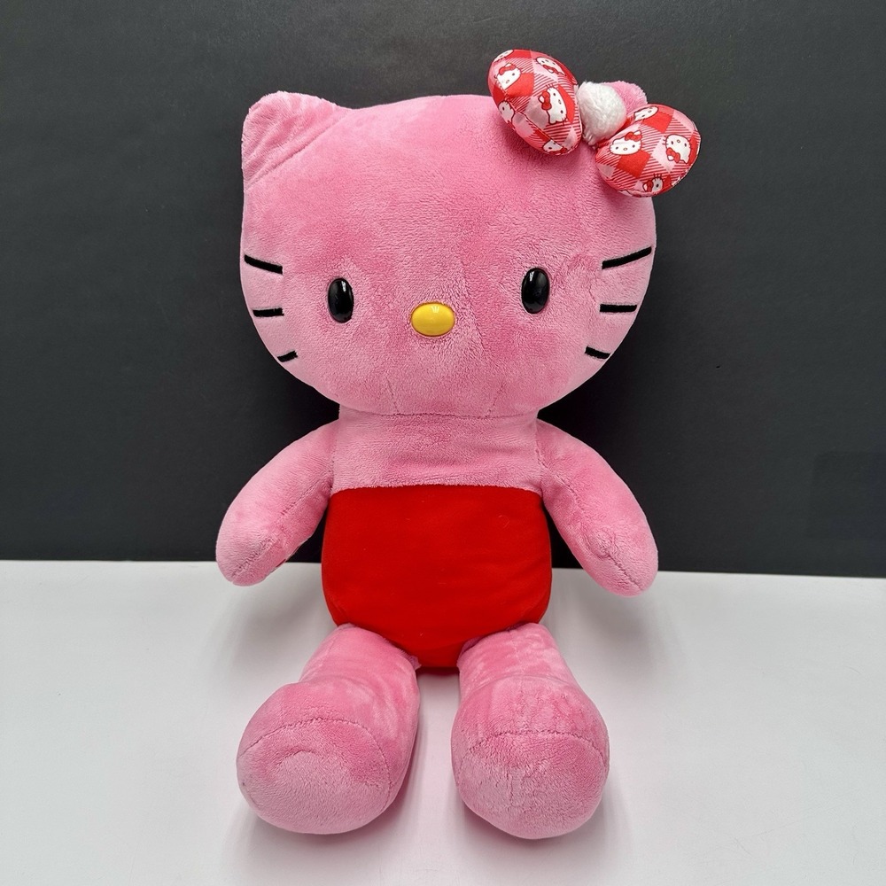 Build A Bear Holly Jolly Hello Kitty Pink Red 18" Plush Sanrio BAB With Bow